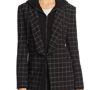 Alice + Olivia $595 Black Plaid Skye Layered Look Hoodie Blazer Jacket